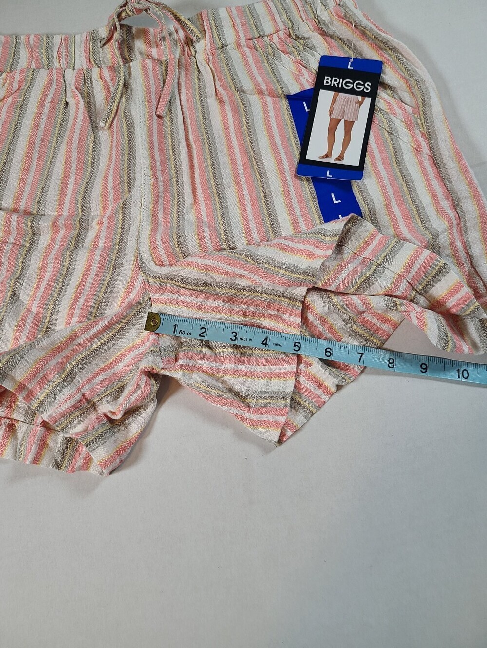 Briggs New York Women's Striped Shorts Large Elastic Waist NWT Linen Blend - Picture 10 of 12